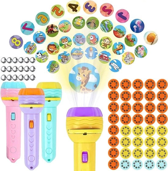 Proiettore per bambini con 80 stampe - Animali Frutta Numeri - Modellino realistico regalo per ragazzi e ragazze 2-8 anni.