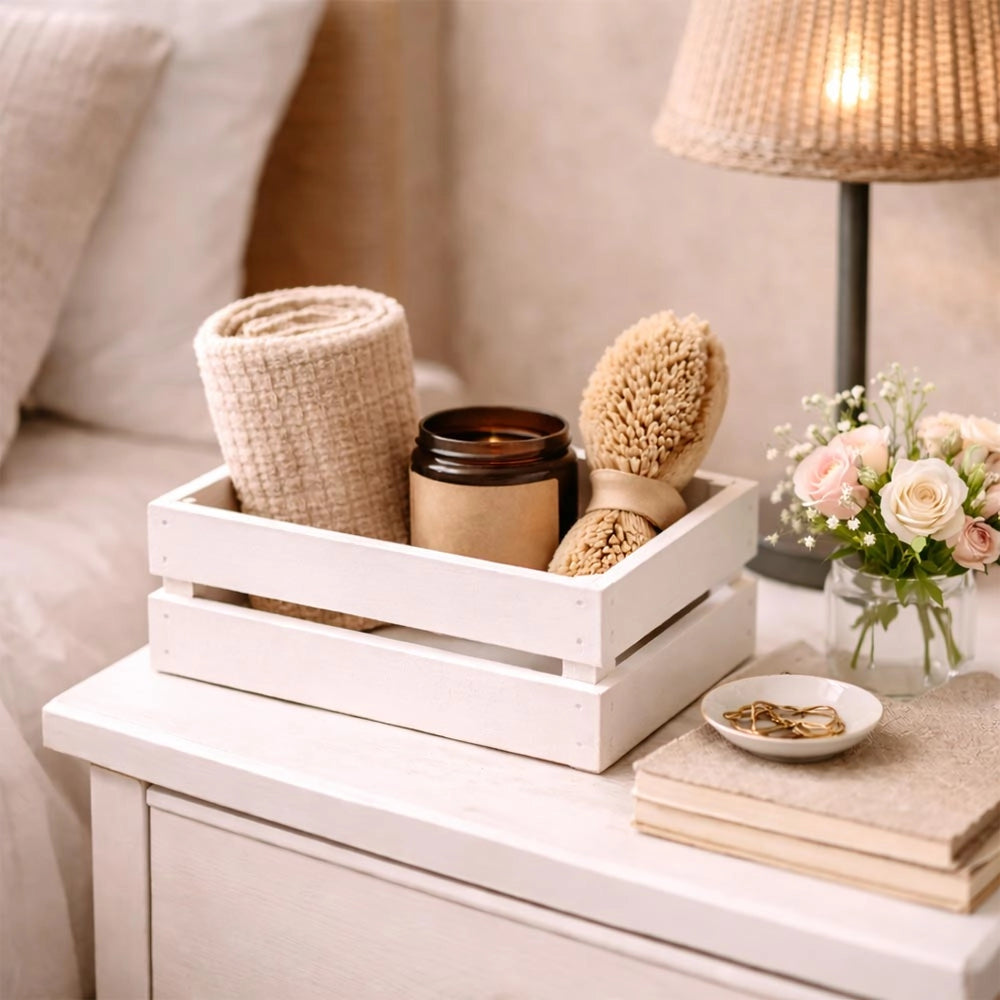 Cassette contenitori in Legno naturali Bianche da 5 Pezzi 24 x 14 x h 5 cm