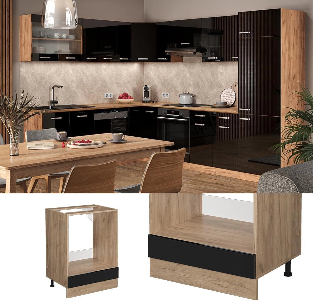 Mobile per forno da incasso R-Line, Nero lucido, 60 cm senza piano di lavoro, per la libera combinazione all'interno di sistemi cucina modulari