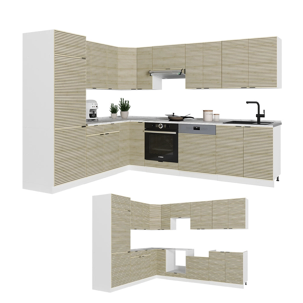 Cucina angolare completa Fame-Line Pannello in quercia/Bianco 287 x 60 cm, PL Marmo Vicco