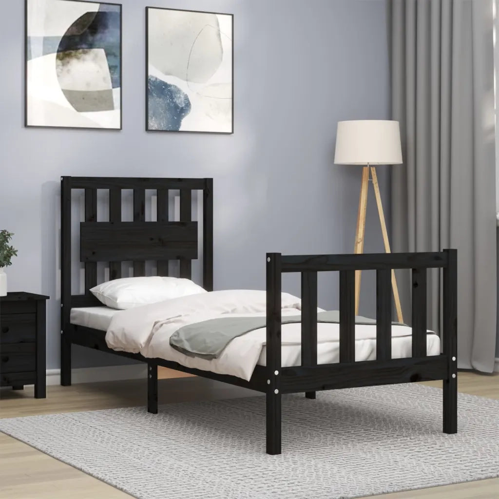 Giroletto con Testiera Nero Small Single in Legno Massello 3192390