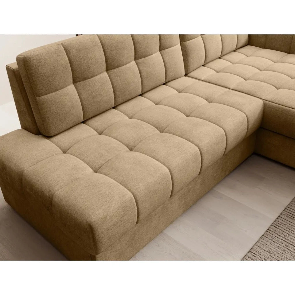 Divano angolare trasformabile CUBITO beige 240 cm con contenitore e letto