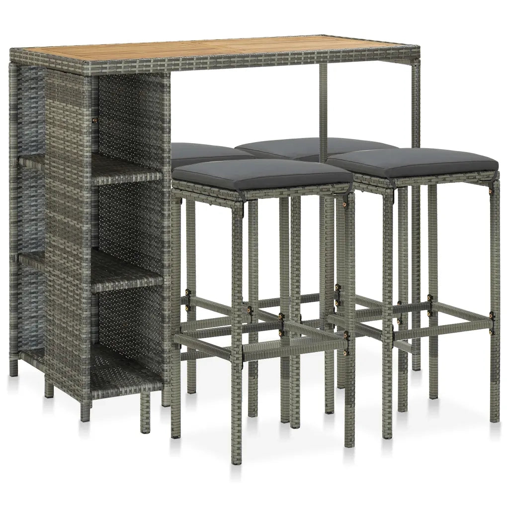 Set da Bar da Giardino 5 pz con Cuscini in Polyrattan Grigio cod mxl 35766
