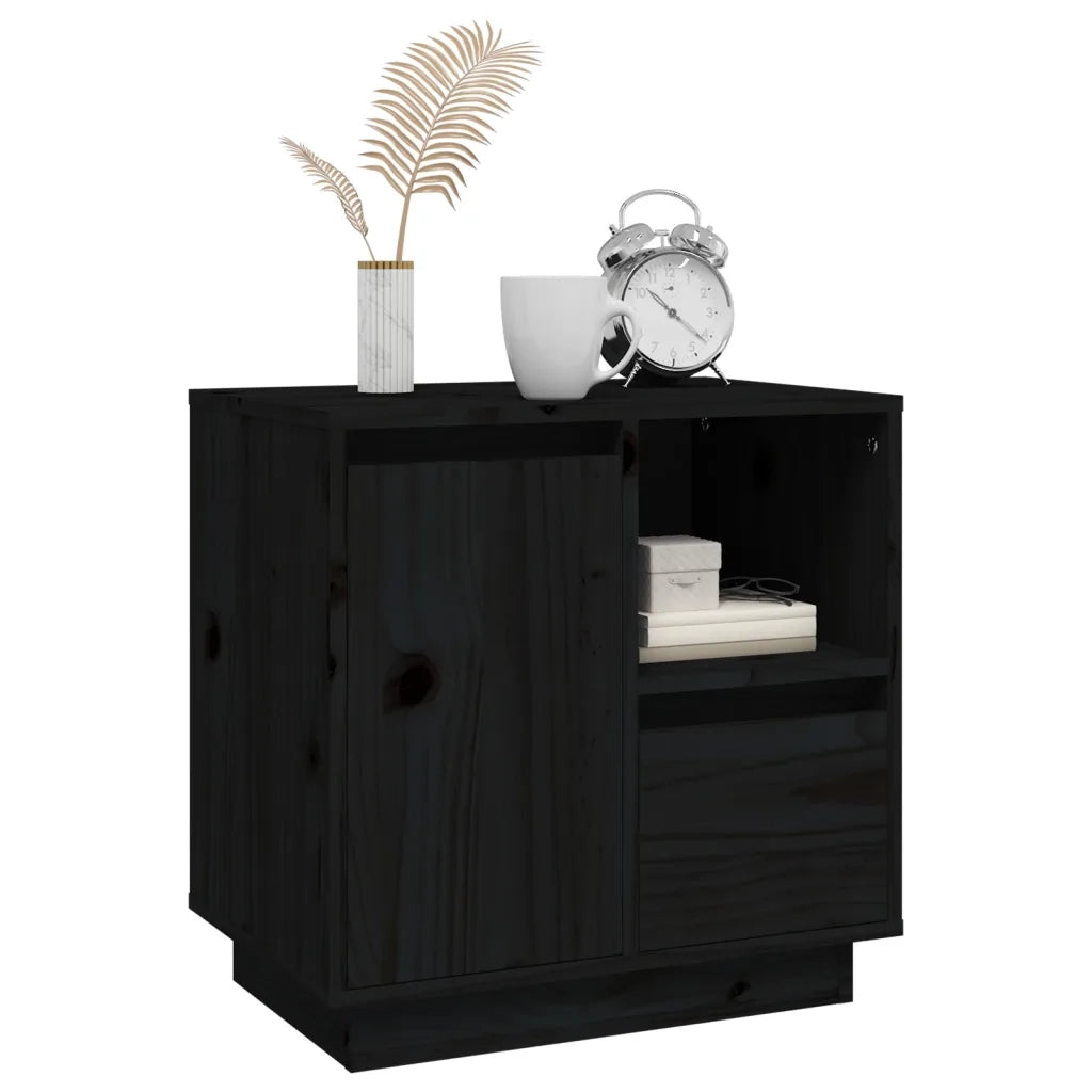 Comodino Nero 50x34x50 cm in Legno Massello di Pino 814487