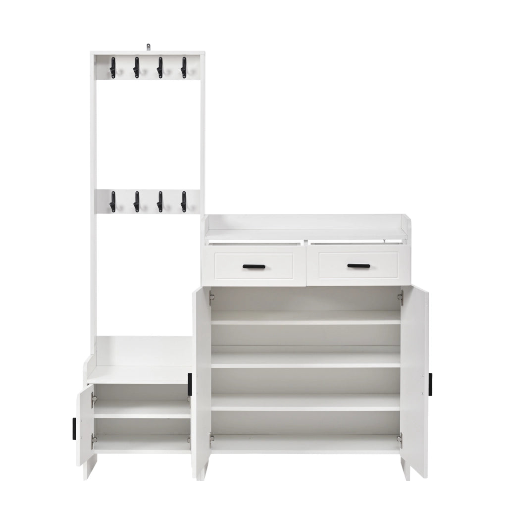 Mobile ingresso bianco 125 x 36 x 165 cm con 2 cassetti, 2 ante, 6 ripiani e 8 ganci