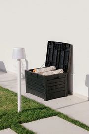 Scatola compatta in plastica 120 litri colore antracite dimensioni 73 x 50 x 46,5 cm.