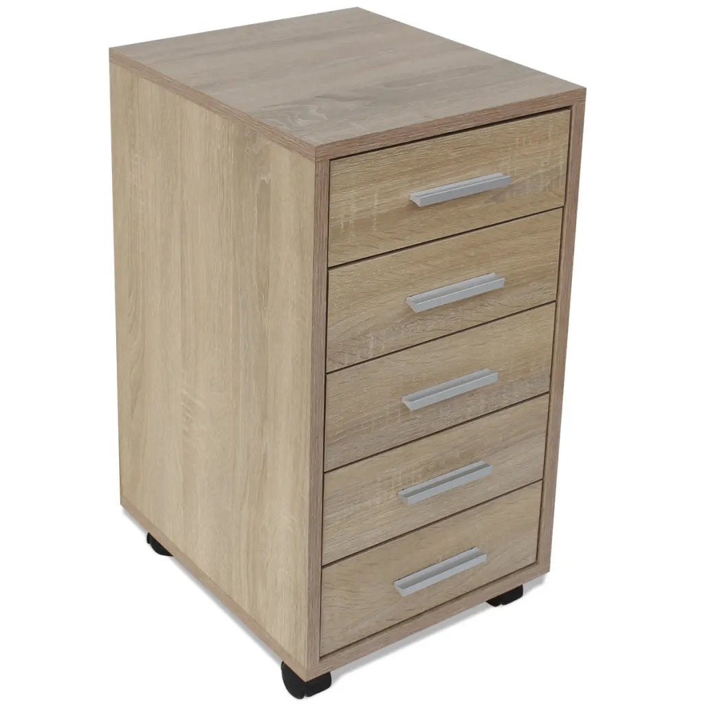 Cassettiera da Ufficio con Ruote 5 Cassetti Rovere 243063