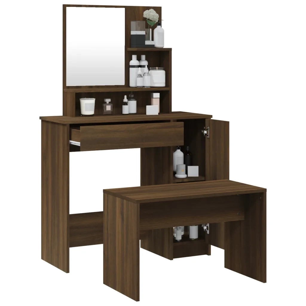 Set Tavolo da Toeletta Rovere Marrone 86,5x35x136 cm 3114154