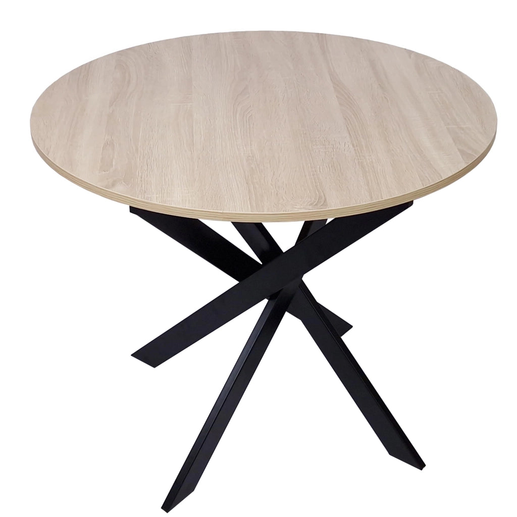 Tavolo da pranzo rotondo ZEN, 90x90x77cm, per 4 persone, colore Rovere, Gambe in metallo laccato nero opaco RF1932