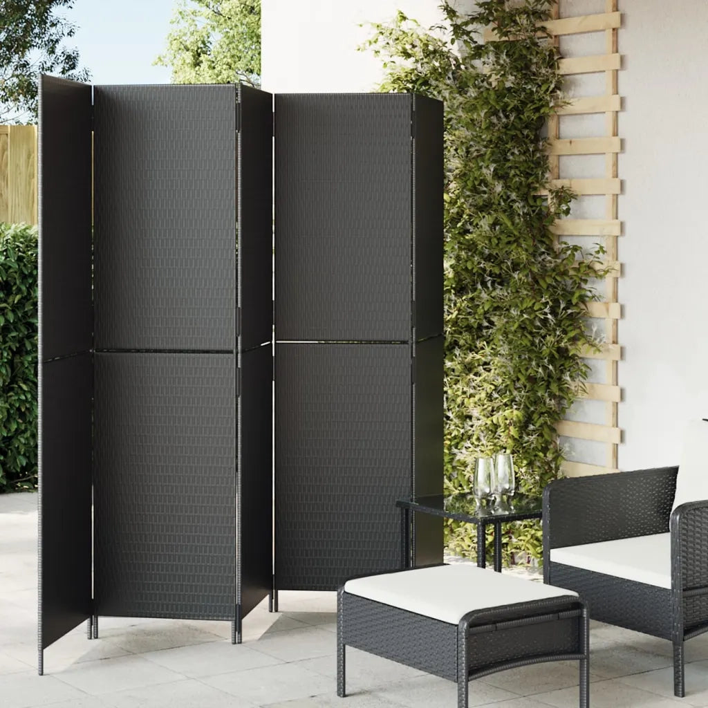 Divisorio per Ambienti | Divider per stanze | Paravento a 5 Pannelli Nero in Polyrattan