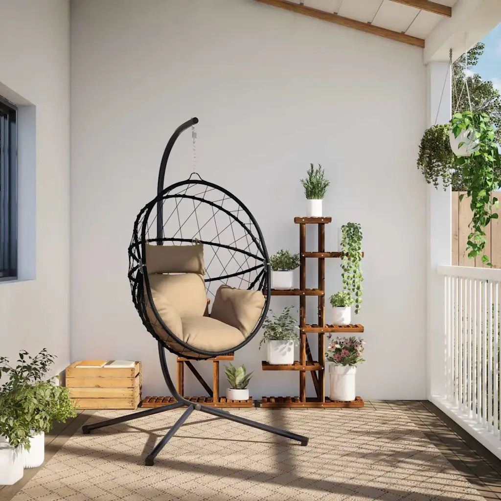 Sedia a Uovo Sospesa con Supporto Tortora Polyrattan e Acciaio CFW6798328