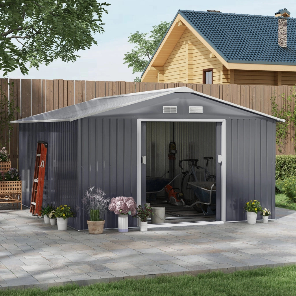 CASA ATTREZZI con fondazione 340x386x200 cm acciaio grigio