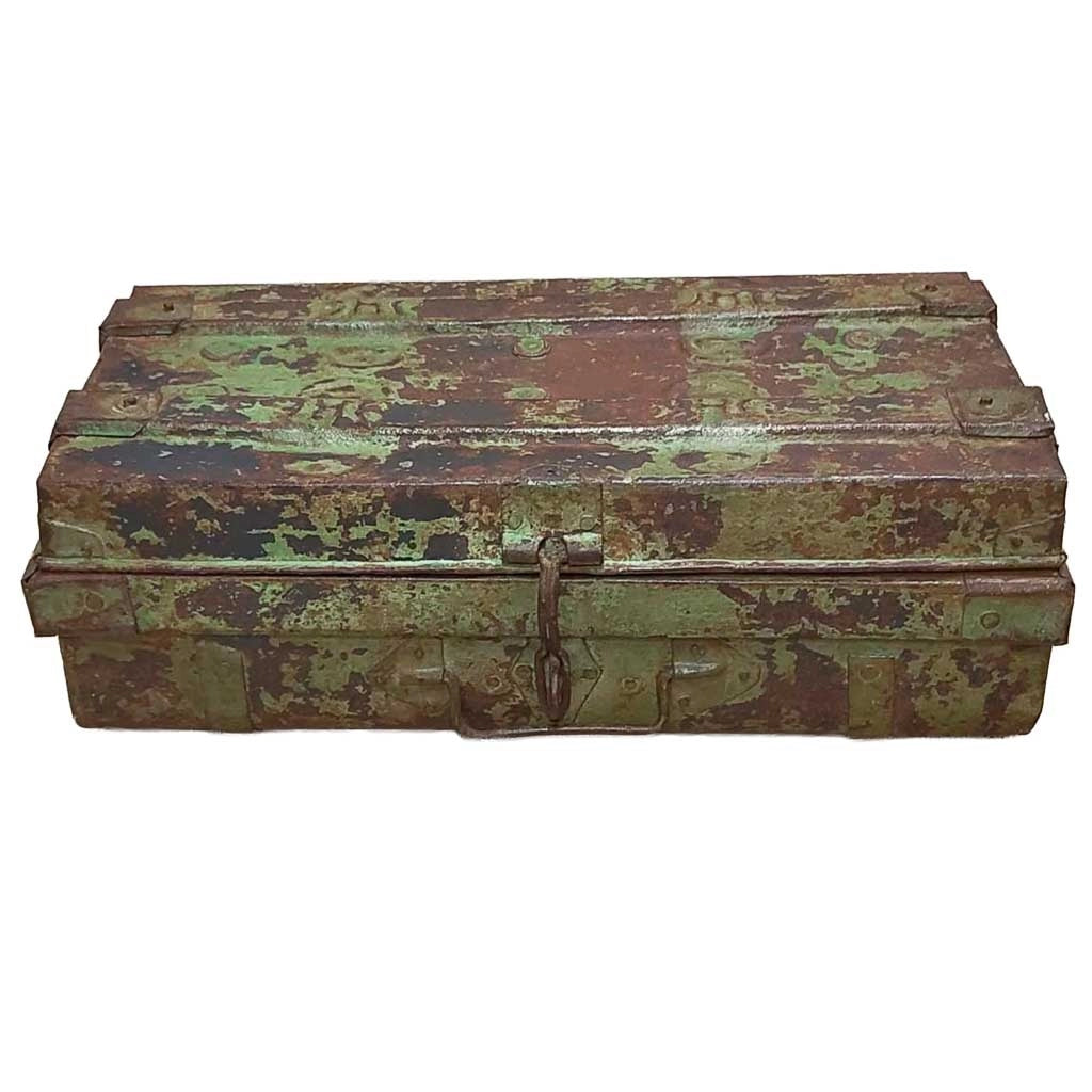 Valigia metallo artigianale verde 67x37x25h cm