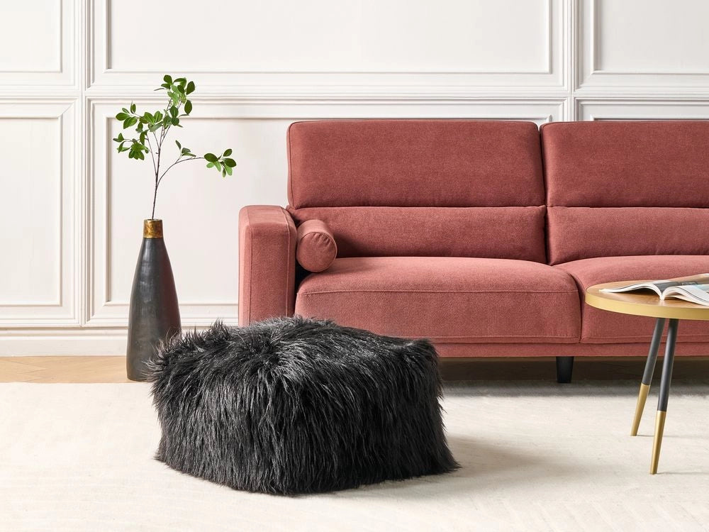 Moderno Pouf Intrecciato da Salotto 50 x 30 cm Motivo Pelle sintetica Nero