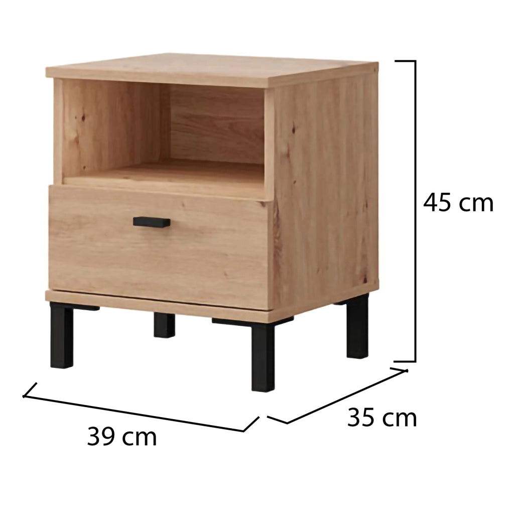 Jinja, Comodino un Cassetto, 39x35x45h cm Marrone Rovere