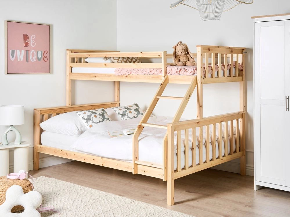 Letto a castello per bambini marrone chiaro struttura in legno 90/140 x 200 cm cameretta