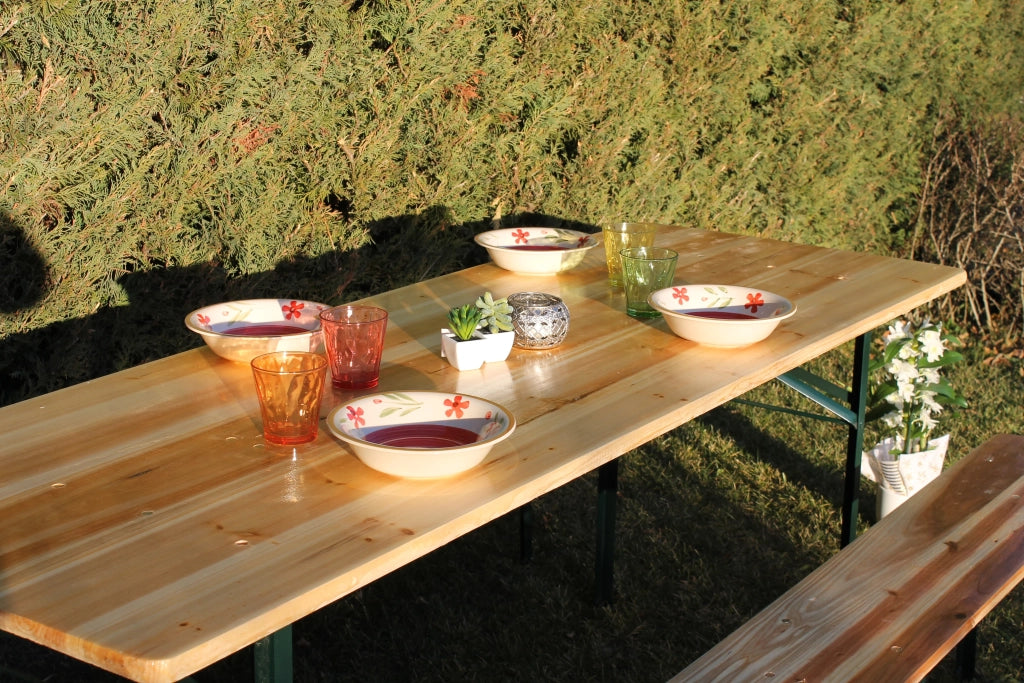 Set birreria Boro da esterno, set tavolo e 2 panche da giardino (200x70x75 cm), legno di abete, struttura robusta