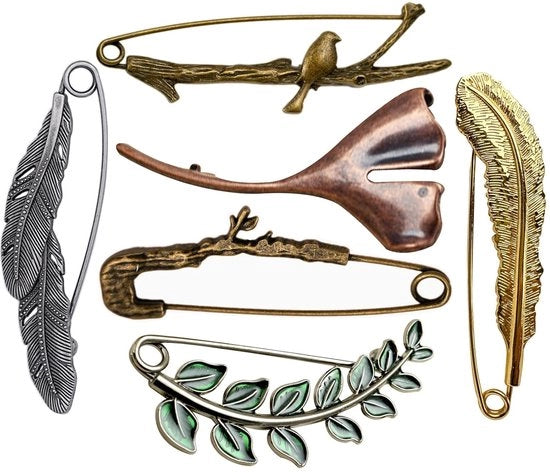 Spilletti di sicurezza retro - fermagli eleganti per donne - colori misti - disegno foglia di ginkgo