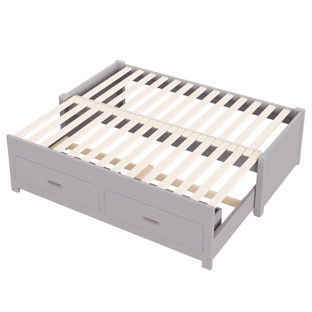 Letto estraibile singolo 90×190 cm e 180×190 cm con 2 cassetti e rete; senza materasso; legno; grigio