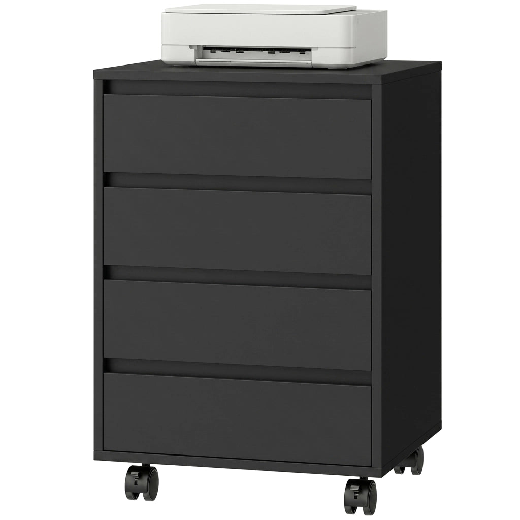 Scrivania con cassetti ¨C zephmum ¨C 4 cassetti in legno nero su ruote