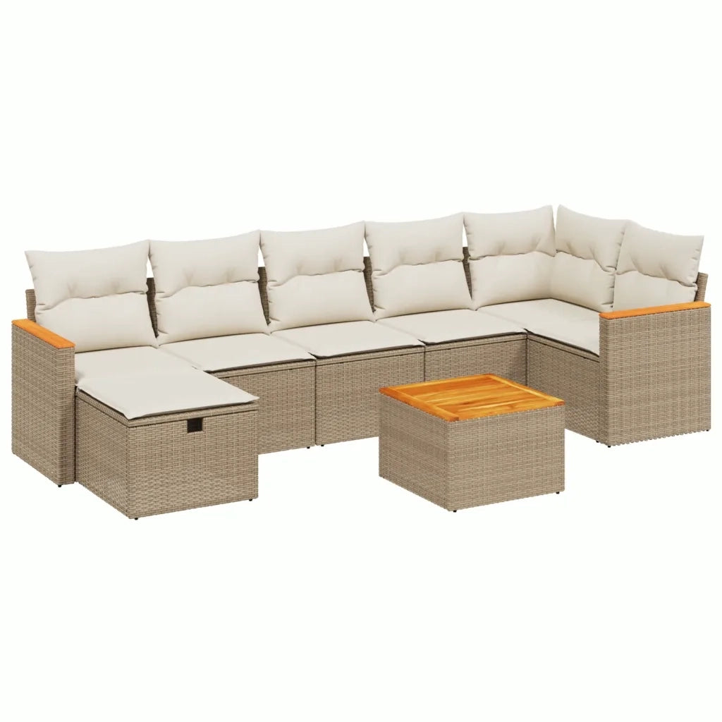 Set Divano da Giardino 8 pz con Cuscini Beige in Polyrattan 3265321