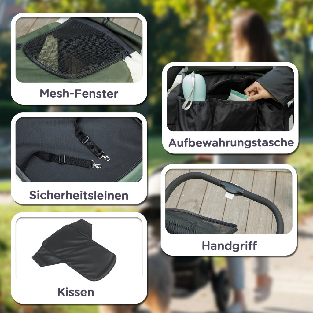 Carrello per Cani Pieghevole ¨C zephmum ¨C Verde Scuro 4 Ruote