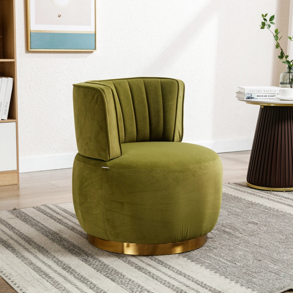 Poltrona girevole a 360° in velluto verde oliva; con schienale ergonomico; 62;5 x 62 x 69;5 cm