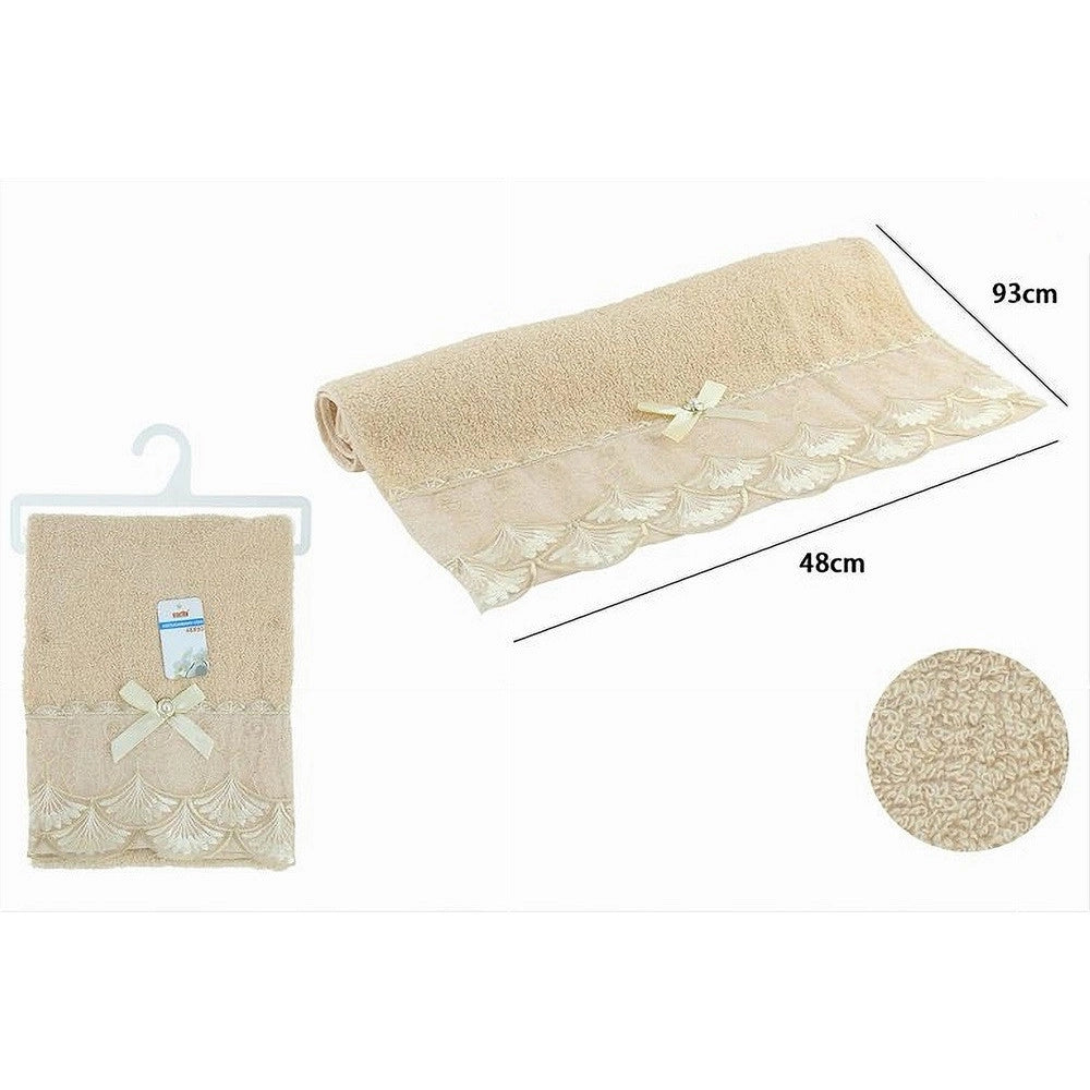 Trade Shop - Asciugamano Bagno Viso Cotone Morbido Decorato 48 X 93cm 180gr Beige Scuro 79509 -