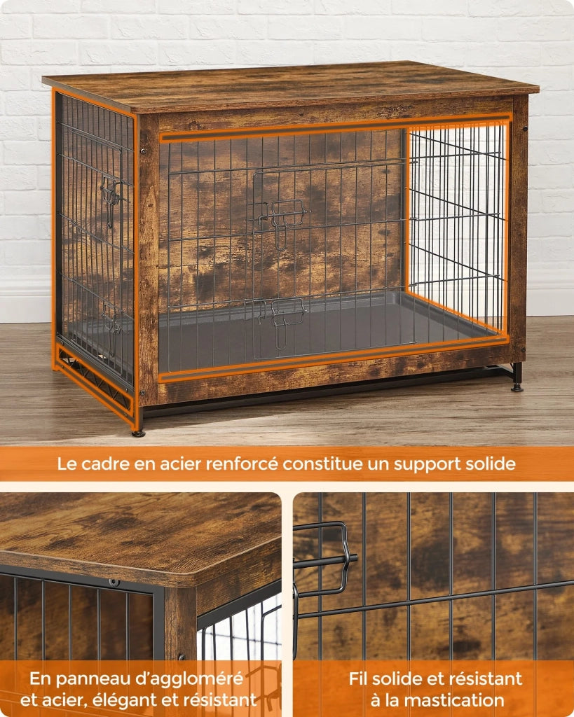 Tavolino laterale per trasportino per cani cuccia moderna per cani fino a 32 kg gabbia per cuccioli vassoio rimovibile cuccia per animali domestici 2 porte 12_0004787