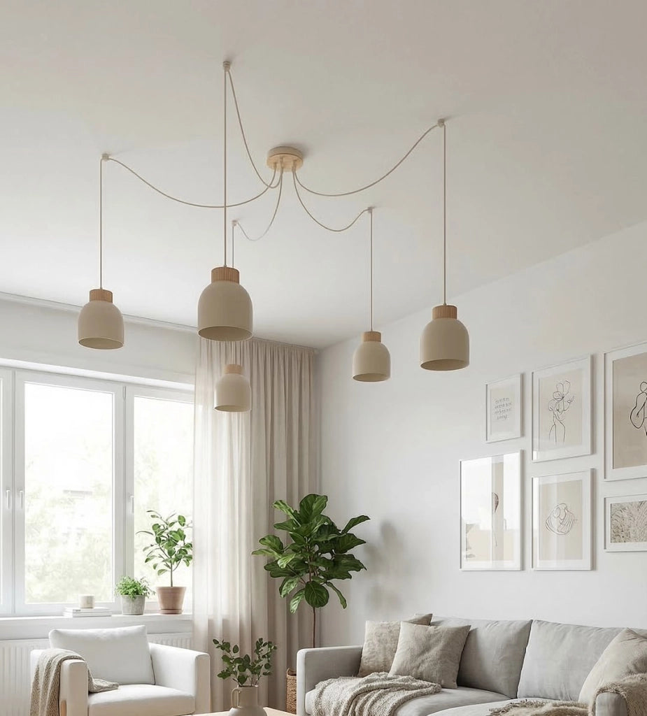 Lampada sospesa KRU beige scandinava spider 5xE27 Emibig