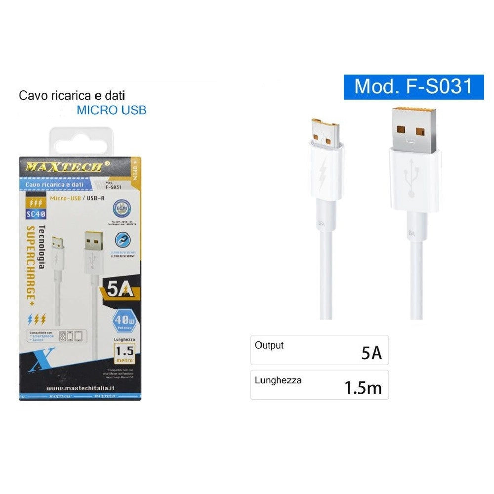 Trade Shop - Cavo Ricarica Rapida Dati Micro Usb / Usb-a 5a Cavetto Smartphone 1.5 Mt F-s031 -