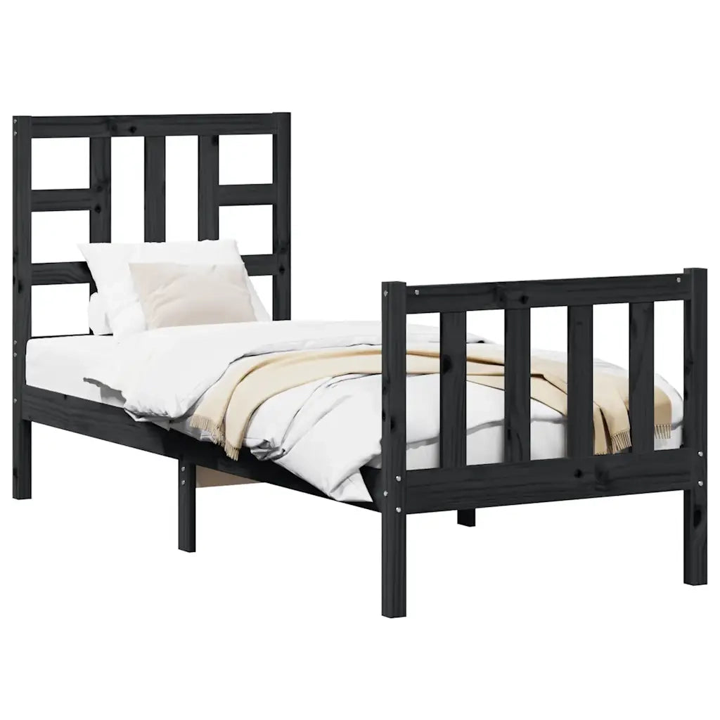 Giroletto con Testiera-Struttura Letto con testiera Nero Small Single in Legno Massello 521643
