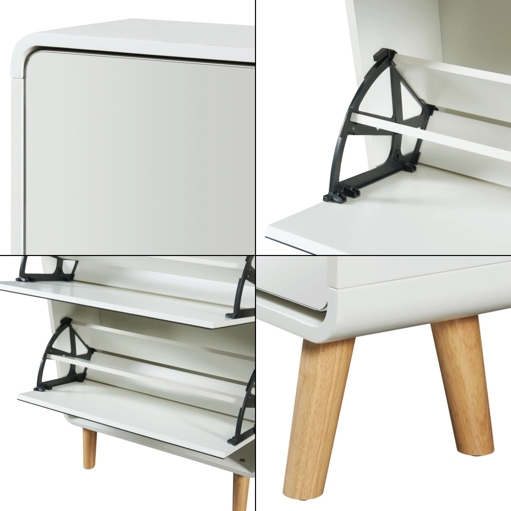 Scarpiera Aure con Ante a Specchio e 3 Contenitori Ribaltabili 134 x 63 x 24 cm Bianco [en.casa]