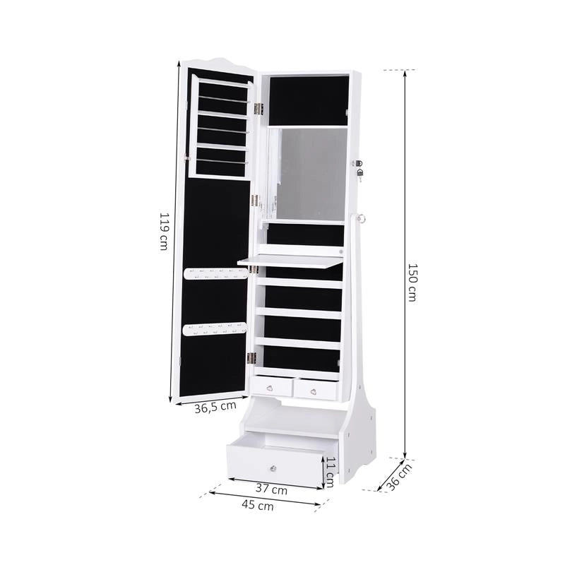 ARMADIO PORTAGIOIE A SPECCHIERA CON LUCI A LED 45 X 36 X 150 CM BIANCO