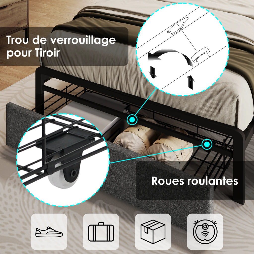 Letto Matrimoniale con Comodini; Lampada da Lettura; USB e USB-C; Panca Contenitore 180×200 cm; senza Materasso