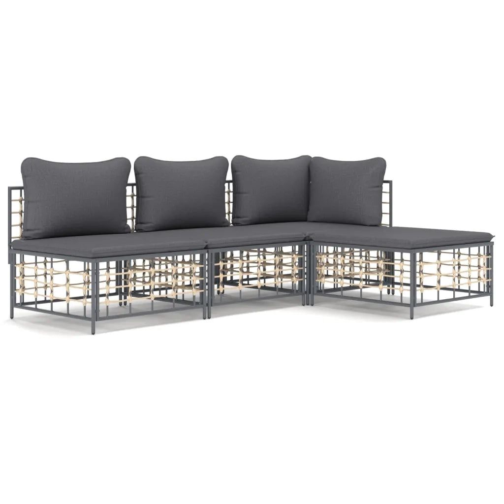Set Divani da Giardino 4 pz con Cuscini Antracite in Polyrattancod mxl 76558