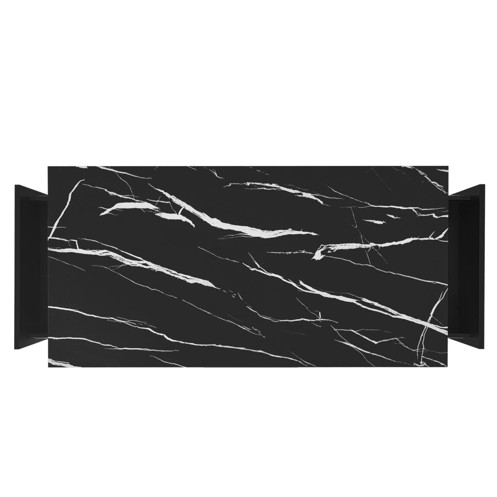 Tavolino da caffè 100x50x40 cm; 2 cassetti e piano effetto marmo; truciolato; nero