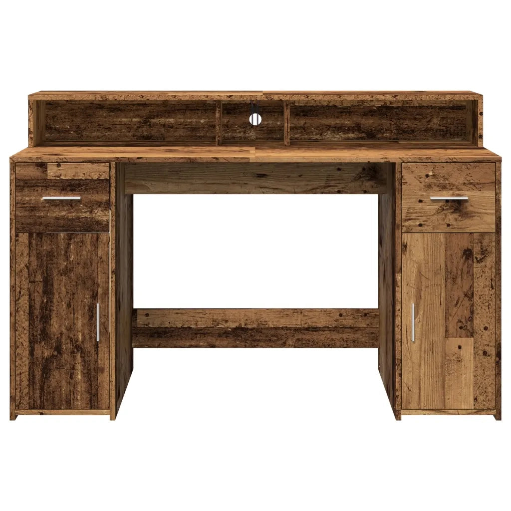 Scrivania | Tavolo da Ufficio con Luci LED Legno Antico 140x55x91 cm in Multistrato
