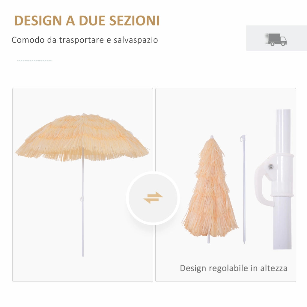 Easycomfort Ombrellone da Spiaggia a 8 Stecche con Palo Inclinabile, in Poliestere e Metallo, 1.6x2 m, Beige