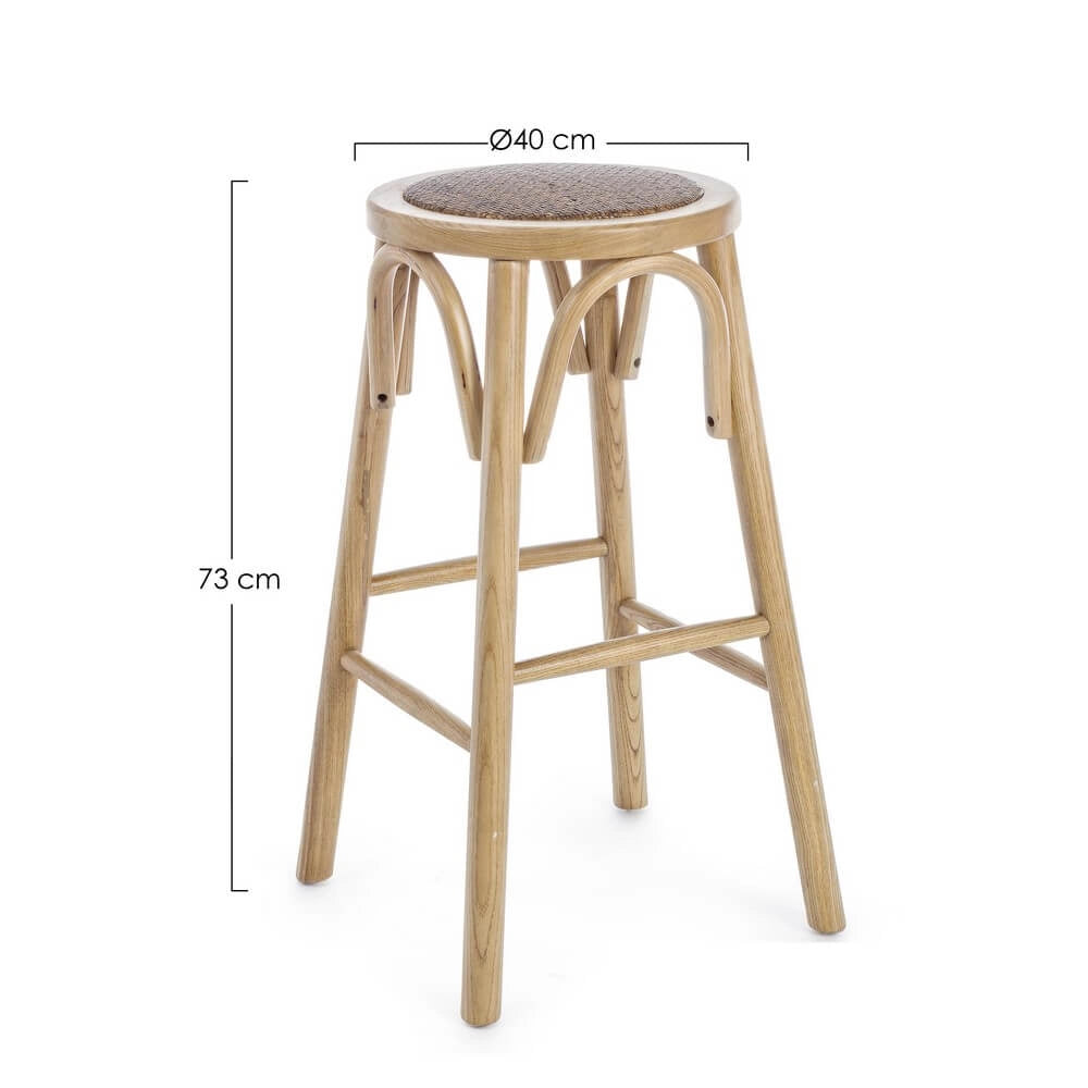 Sgabello da bar in legno di olmo con seduta in rattan naturale - CROSS