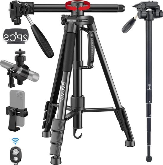 Stativo per Fotocamera in Alluminio da 167 cm - 360 Gradi Orizzontale - Leggero e Portatile - Con Comando a Distanza