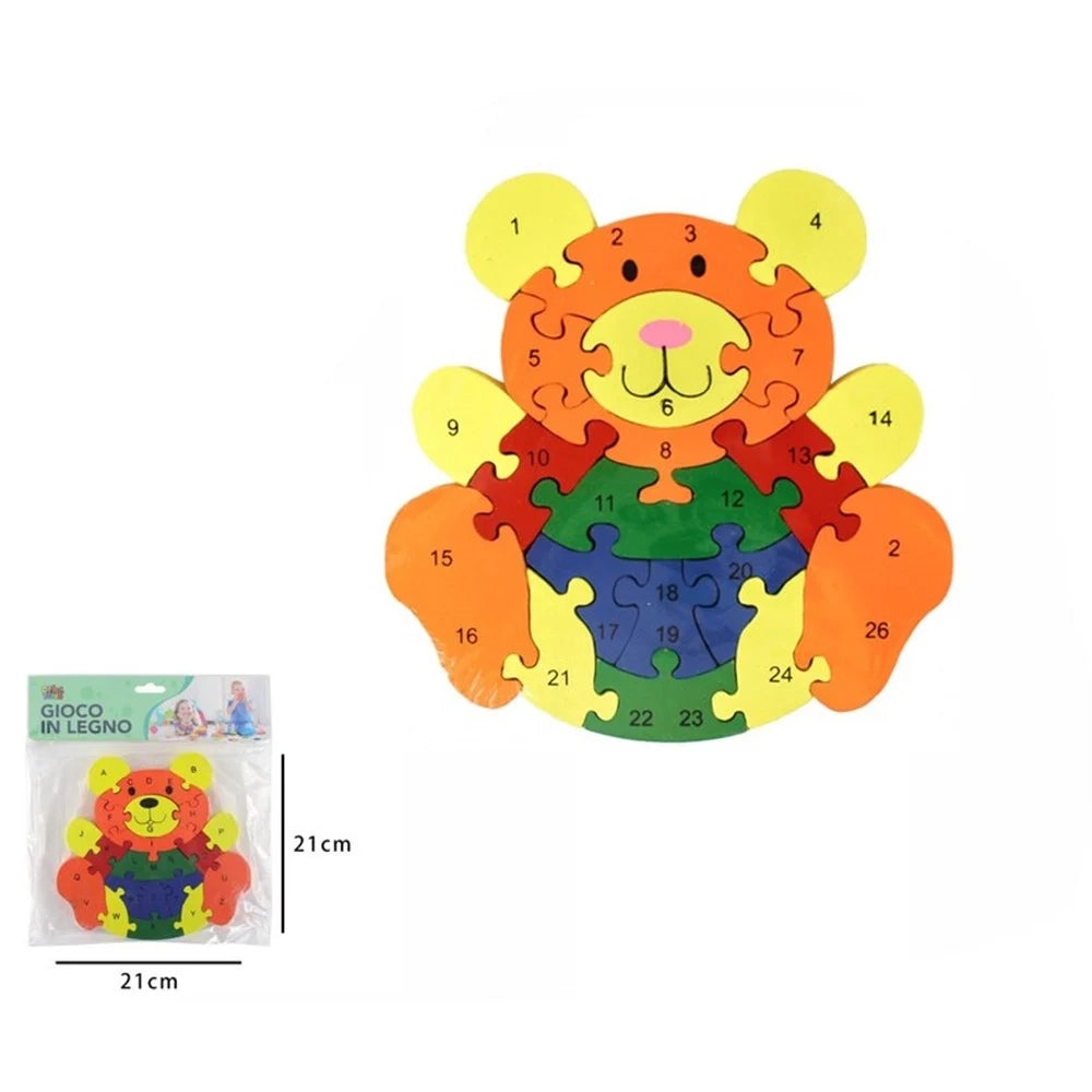 Trade Shop - Puzzle 3d In Legno Forma Di Orsetto Gioco Educativo Numeri Lettere Bambini Imparare 52263 -