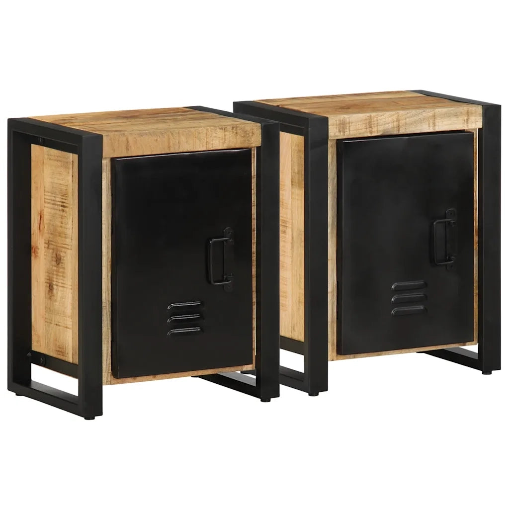 Comodini 2 pz in Legno Massello di Mango Grezzo