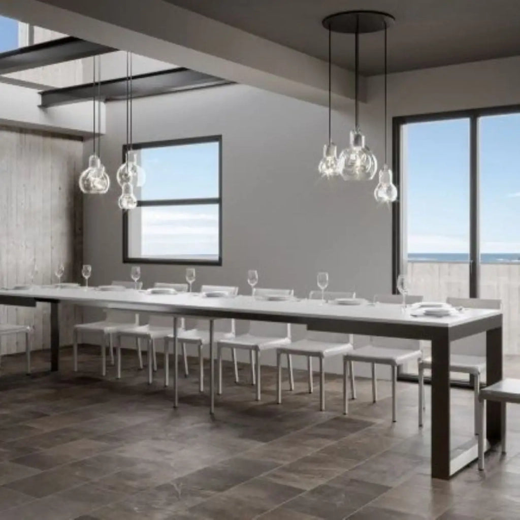 Tavolo allungabile 160/420x90 cm Tecno Evolution colore bianco frassino telaio e gambe antracite