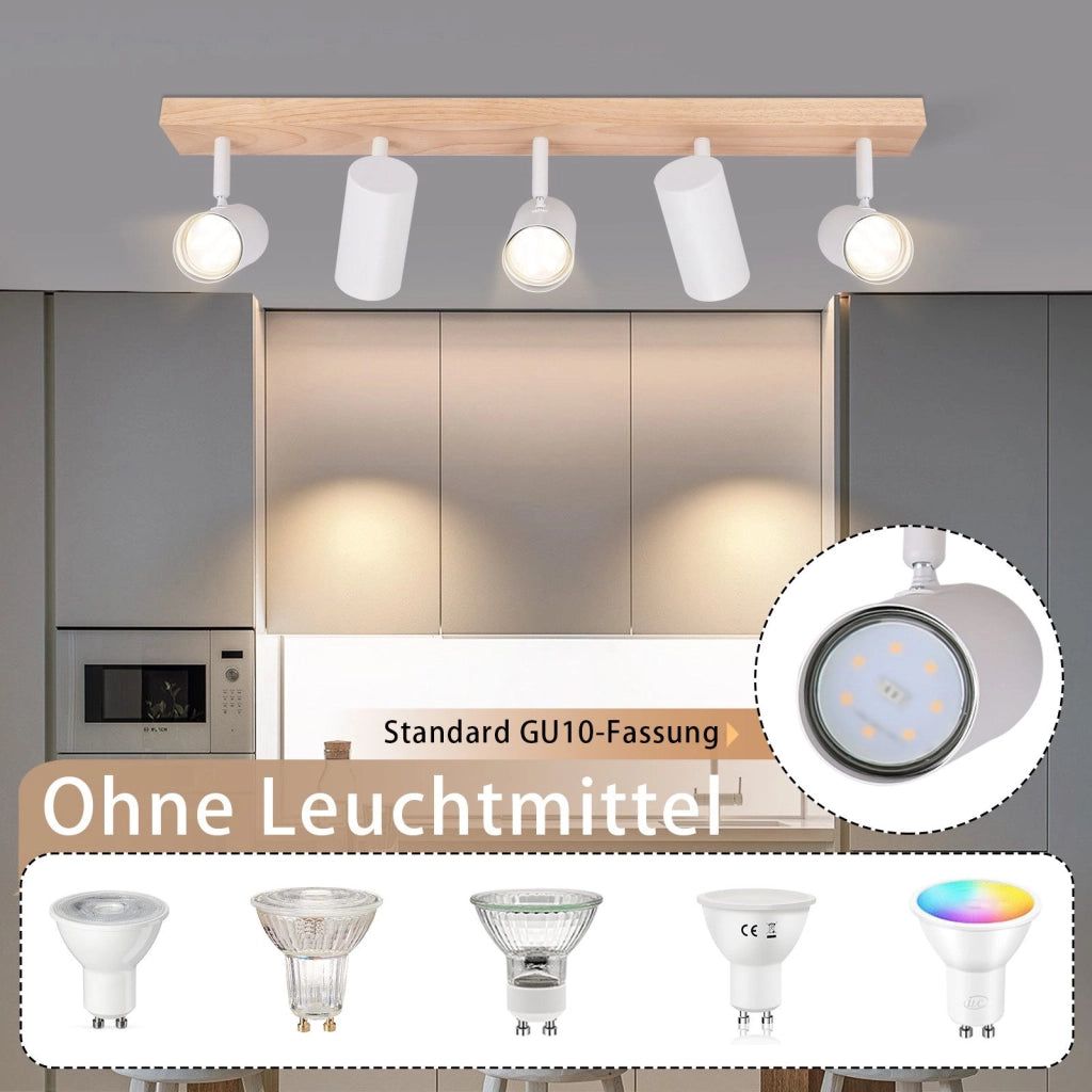 ZMH Plafoniera a 5 luci legno bianco GU10 Plafoniera per camera da letto corridoio