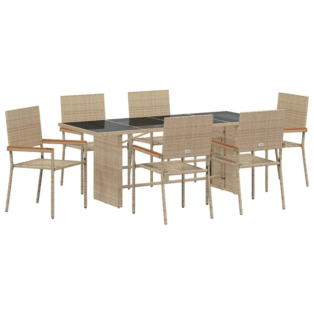 Set da Pranzo per Giardino 7 pcs Beige polyrattan