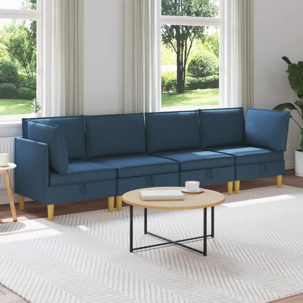 Set di mobili per il soggiorno con cuscino 4 pcs Blu Tessuto 3413714