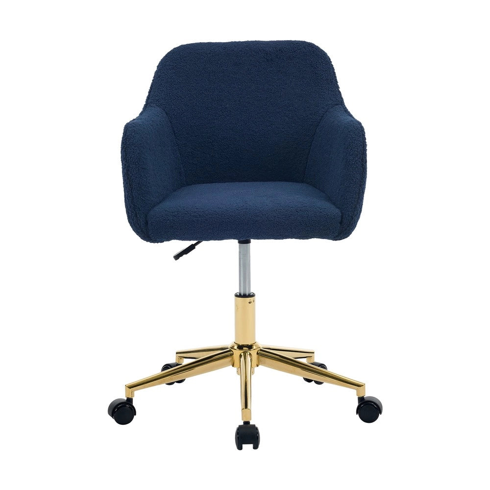 Sedia da ufficio girevole ¨C Minimal ¨C Tessuto teddy, gambe oro, altezza regolabile, colore blu scuro