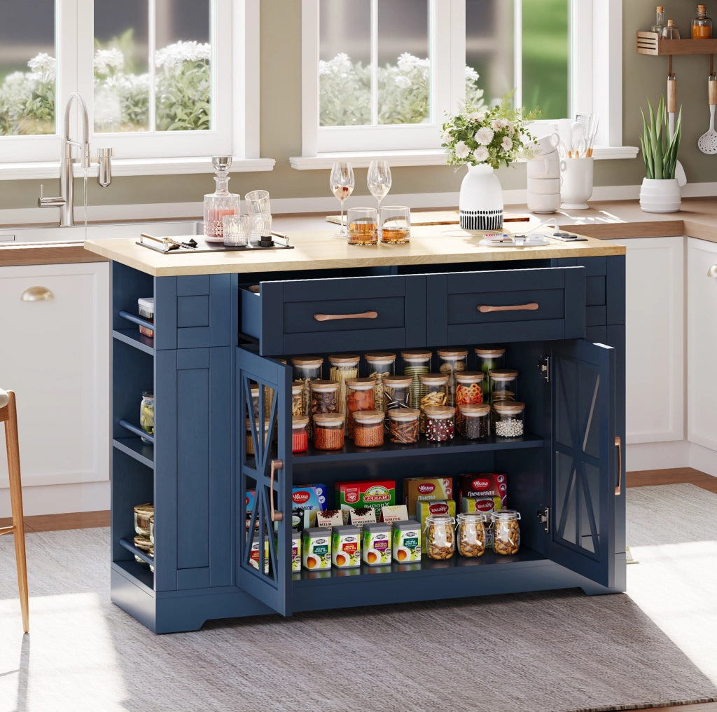 Isola da cucina mobile 120 cm con tavolo pieghevole e prese