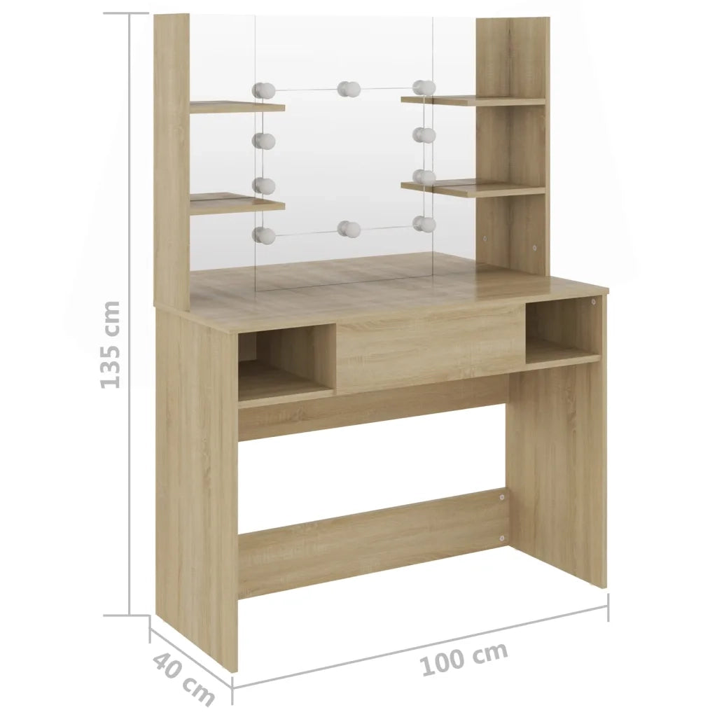 Toeletta | Tavolo da Trucco con Luci LED 100x40x135 cm in MDF Rovere